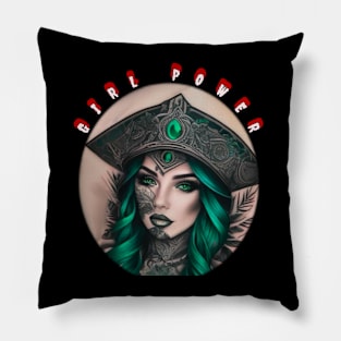 Girl power pirate with emerald eyes Pillow