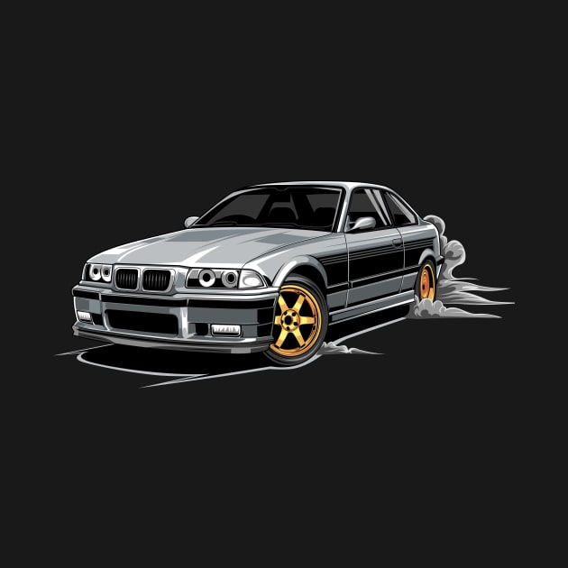 M3 E36 Car Illustration Grey by yourcar.art