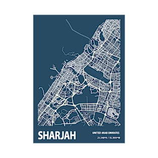 Sharjah Blueprint Street Map, Sharjah Colour Map Prints T-Shirt