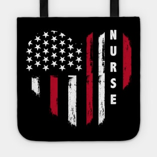 Nurse Appreciation American Flag Graphic Design, Distressed American flag graphic spelling out "NURSE," celebrating nursing professionals and patriotism Tote