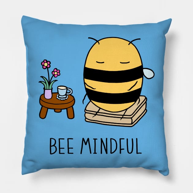 Bee Mindful - Sky Blue Pillow by ImperfectLife