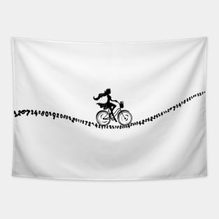 The nerdy girl cycling on the road of numbers Tapestry