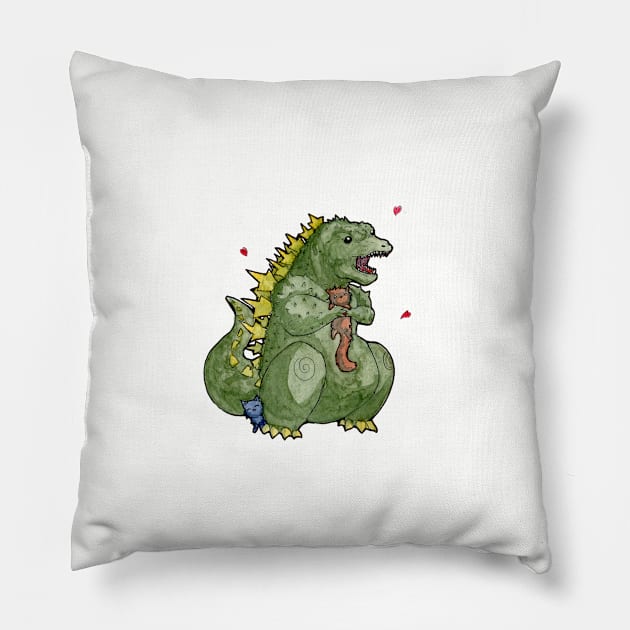 Godzilla loves Kittens Pillow by UntidyVenus