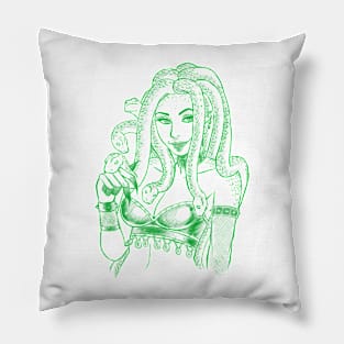Smiling Medusa Green Design Pillow