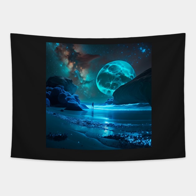 A Beachside Blue Moon Tapestry by D3monic