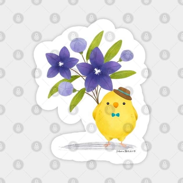 Yellow Bird with Balloon Flowers bouquet Magnet by julianamotzko