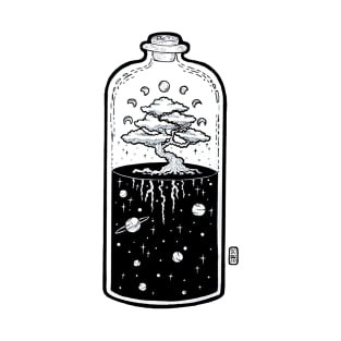 Space Grown Bonsai Bottle Illustration T-Shirt