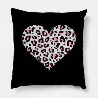 Pink, Gray and Black Leopard Print Heart Pillow