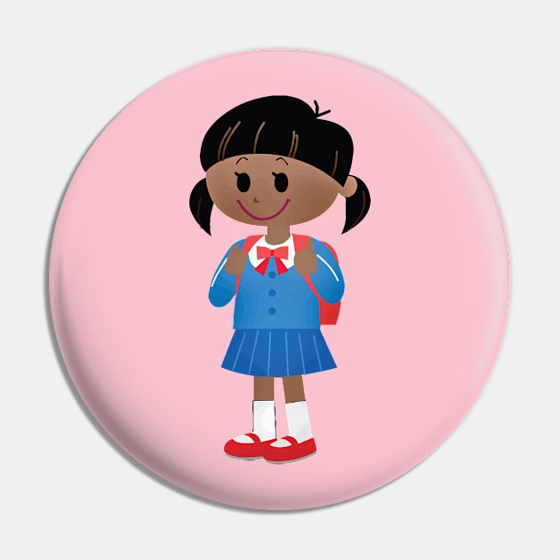 School Girl in Cute Blue Uniform Pin by CoolFactorMerch