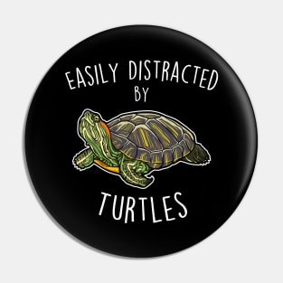 Distracted by Turtles Red-Eared Slider Reptile Pin