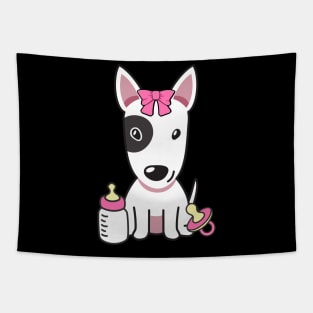 Cute bull terrier is a baby - girl Tapestry