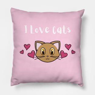 I Love Cats  Quote With Cute Cat And Pink Hearts Pillow