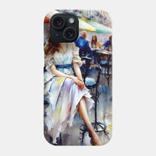 beauitful woman on parisian cafe Phone Case