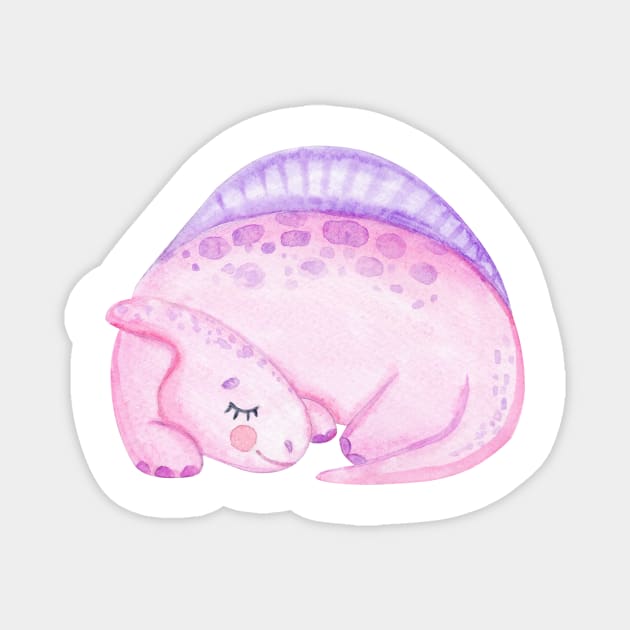 Pink dinosaur sleeping Magnet by DreamLoudArt