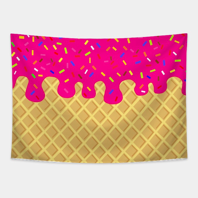 Dripping Strawberry Waffle Cone Tapestry by SartorisArt1