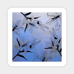 Black Flowers on a Blue and Grey Background Magnet