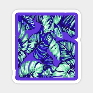 Tropical Leaves Of Banana and Monstera Blue Aqua Cut Out Magnet