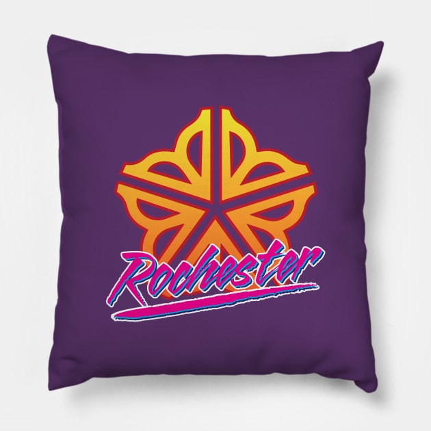 Officially Licensed Retro Rochester Logo Pillow by patrickkingart