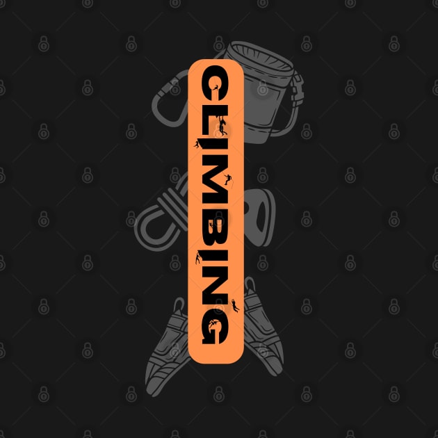 climbing with rock climbing equipment orange by lmdesignco