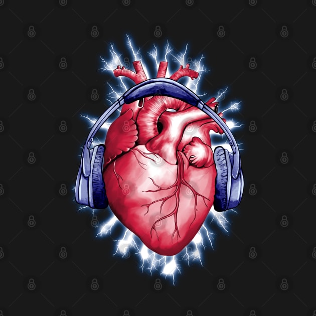 Listen heart, heart with headphones to listen to your music by Collagedream