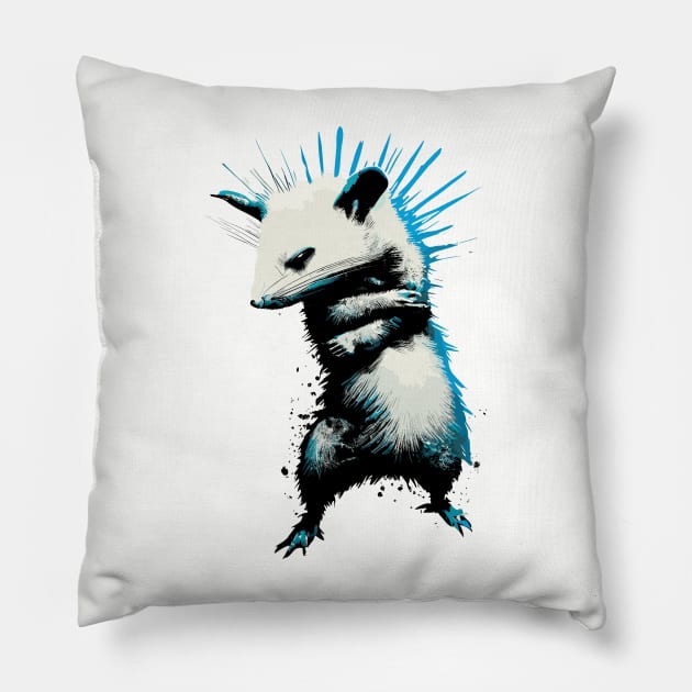 Funny retro punk opossum street art Pillow by TomFrontierArt