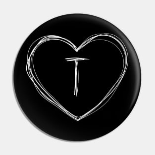 Letter T with heart frame in lineart style Pin