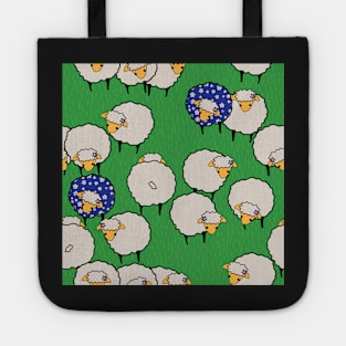 Sheep on Grass Royal Blue Flowers Tote