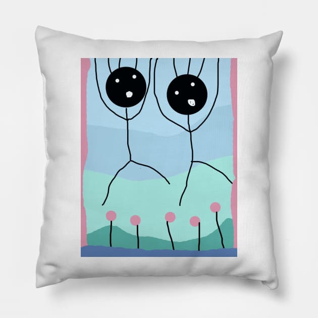 Kids Jumping Stick Figure Pillow by Eigo Wild