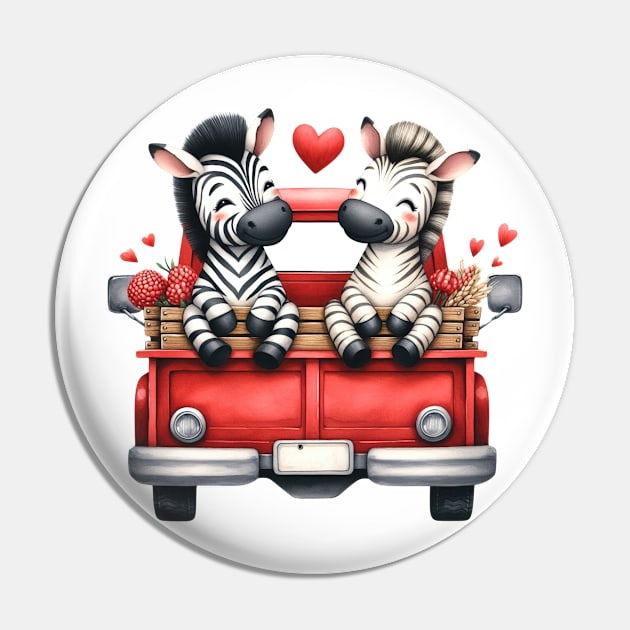 Valentine Zebra Couple Sitting On Truck Pin by Chromatic Fusion Studio