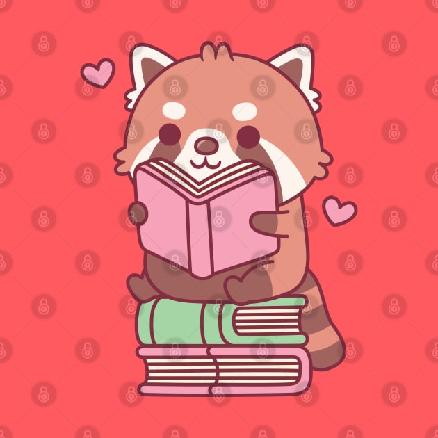 Cute Red Panda Reading A Book While Seated On Books by rustydoodle