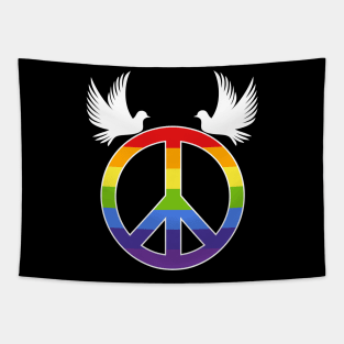 White Dove Rainbow Peace Symbol Tapestry