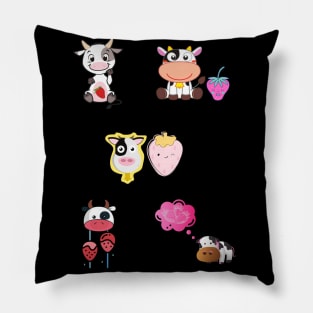 Strawberry Cow Pattern, Cute , Cartoon Pillow