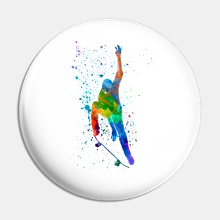 Man skateboard in watercolor Pin