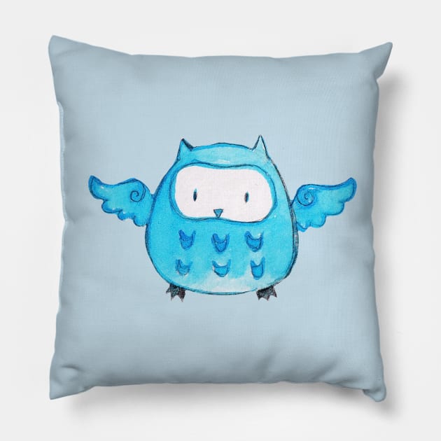 Blue Watercolor Owl Pillow by saradaboru