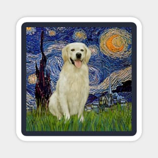 Starry Night by Van Gogh Adapted to Include a Light Golden Retriever Magnet