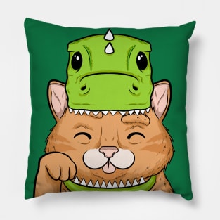 funny cat halloween dinosaur Pillow