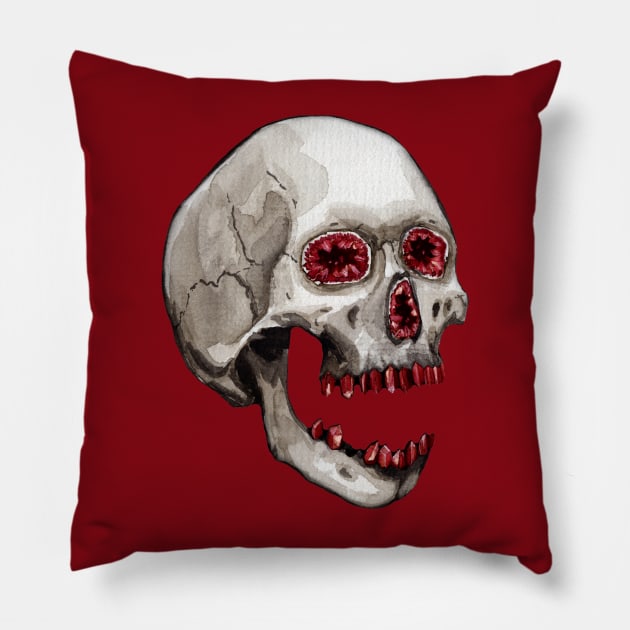 Ruby Geode Crystal Skull Pillow by Heather Dorsch Creations