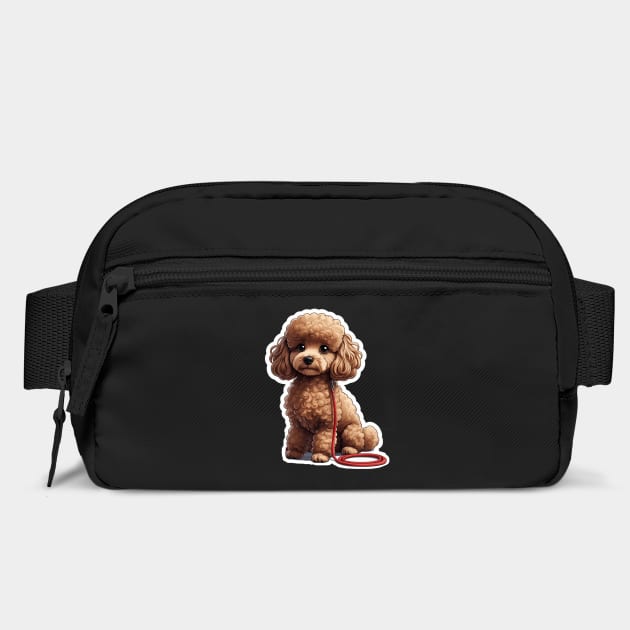 Adorable Dog – Brown Poodle with Leash in Peaceful Garden Scene by IamActiveDog