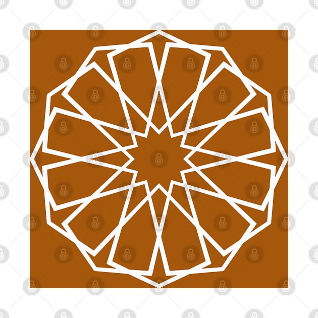 White Islamic Geometric Pattern Stars on Dark Orange Background by Tilila