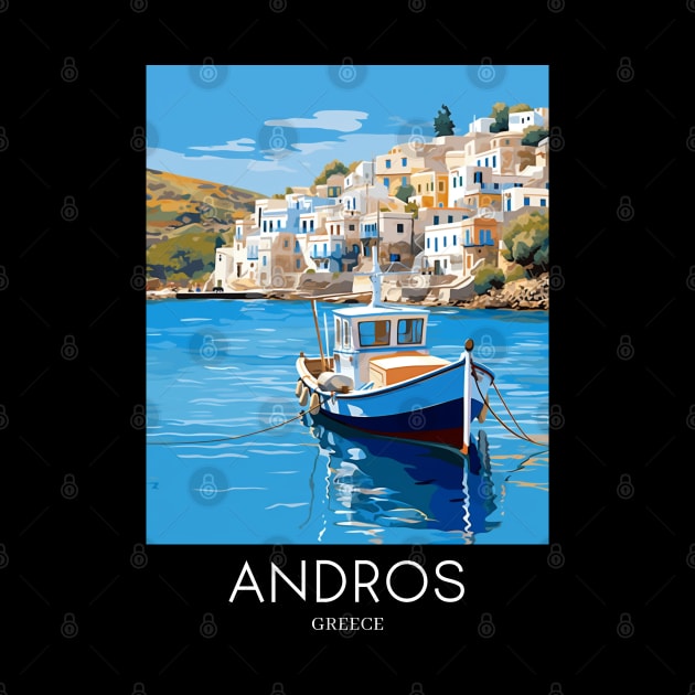 A Pop Art Travel Print of Chora Andros Island - Greece by Studio Red Koala