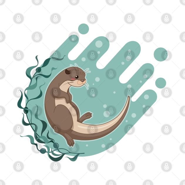 Sea otter floating on water with kelp forest vector illustration by tomodaging