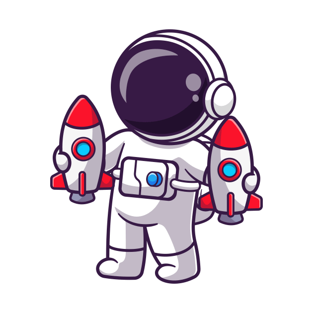 Cute Astronaut Holding Rocket Toys Cartoon by Catalyst Labs