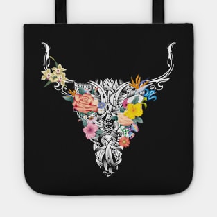 Bull skull with flowers Tote