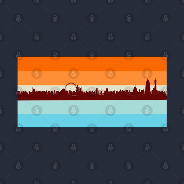 London Skyline Silhouette against Orange and Blues Retro Color Palette by Off the Page