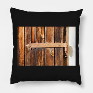 Rusted Hinge on Wooden Door Pillow