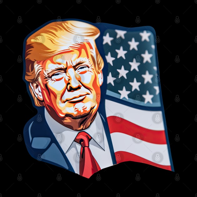 Donald Trump Pop Art With American Flag Waving by Zalbathira