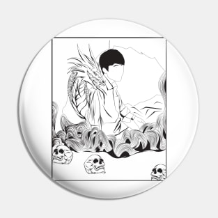 Man With Dragon Line Art Pin