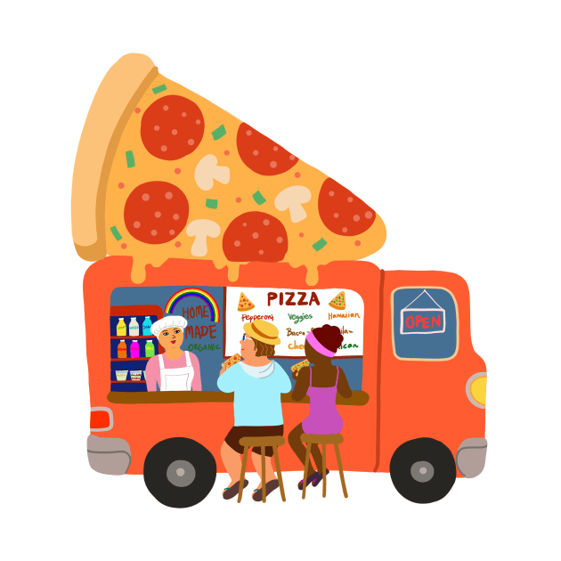 Street food truck take away pizza. by Nalidsa