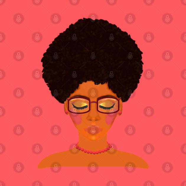 Woman with Afro, Glasses and Coral Beaded Jewelry (White Background) by Art By LM Designs 