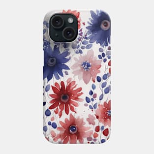 Red, White, and Blue Patriotic Watercolor Flowers - a modern art way to wear the colors of the United States of America ... the good ol' USA. Show your American Pride! Phone Case